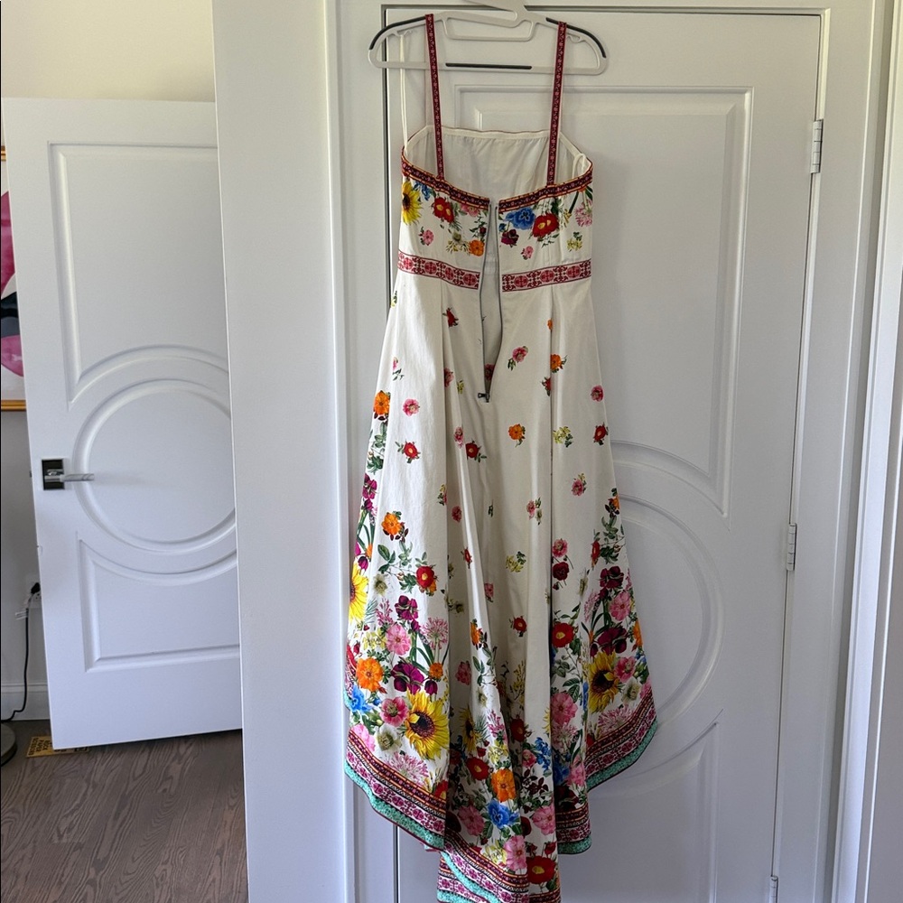 Alice + Olivia Floral Border Cream Circle Dress with Multicolor Trim - Picture 5 of 6